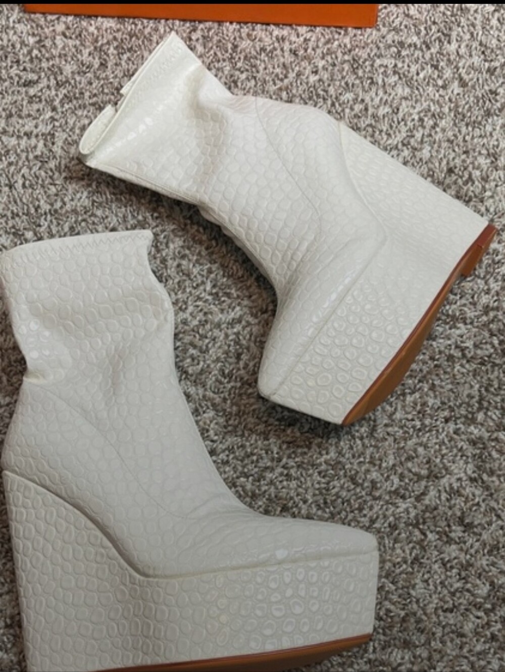 White Croc-Embossed Platform Wedge Boots - Women